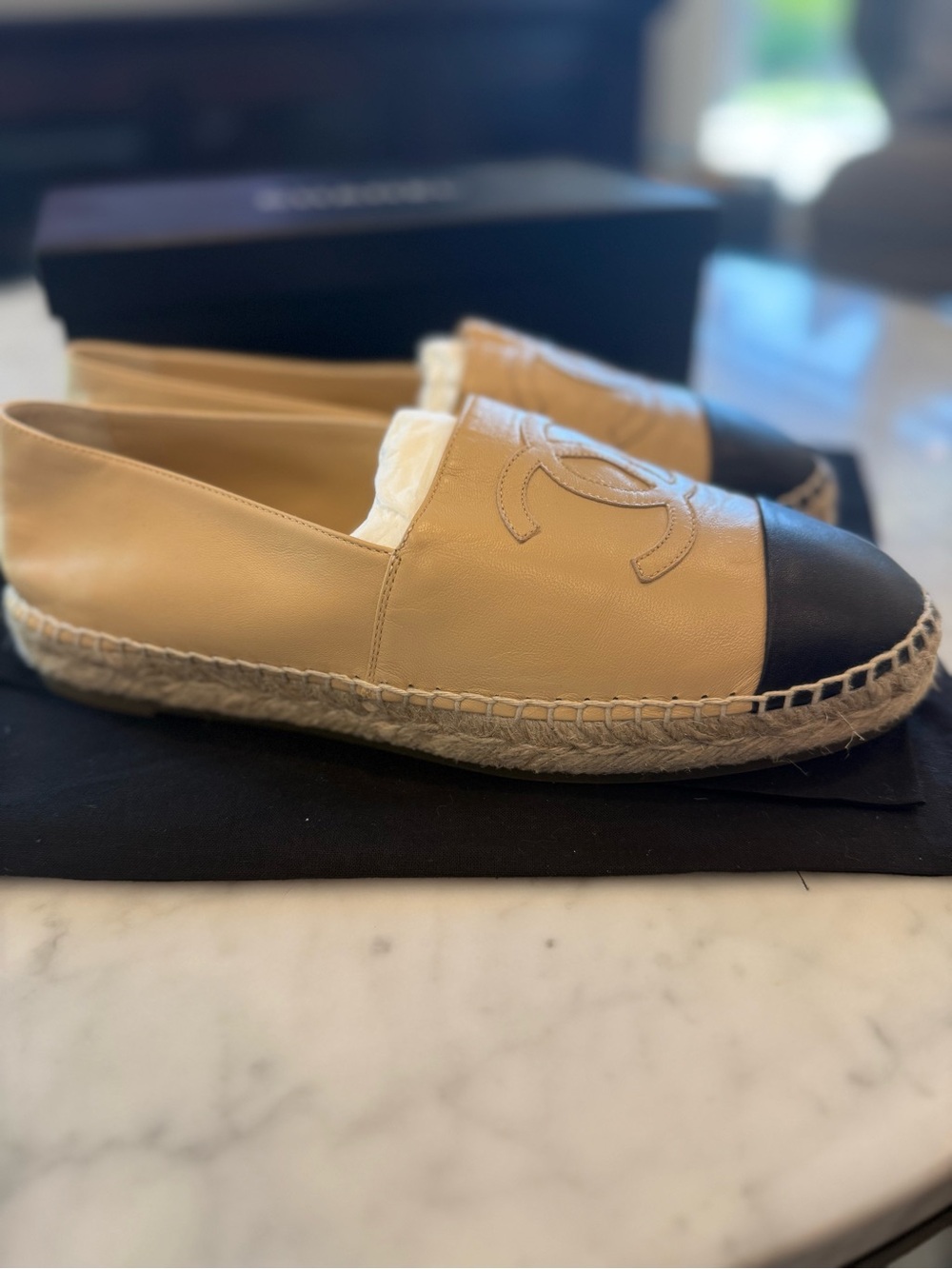 CHANEL Beige + Black Espadrille Flats - Picture 2 of 6